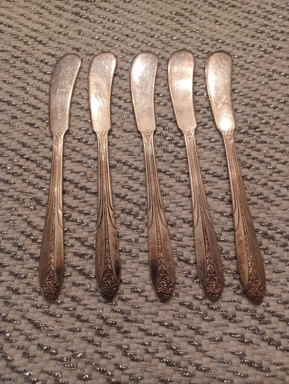 Antique National Silver Co 1930s Princess Royal Butter Spreader Knives Set Of 5